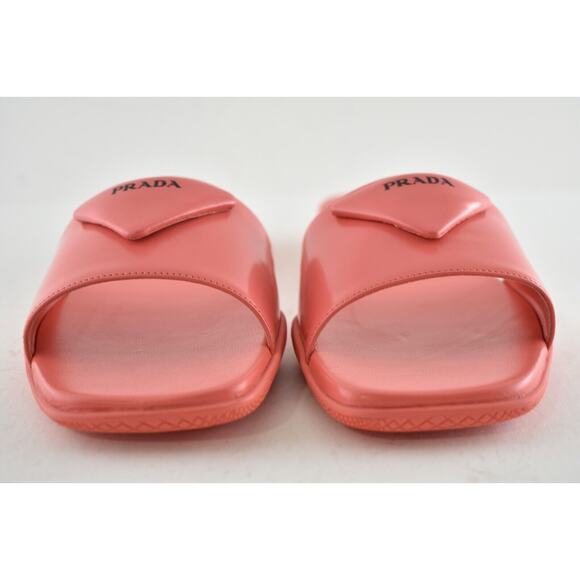 Prada Corallo Red Rubber Leather Triangle Logo Slide Sandal Flip Flop Flat 39.5 - Picture 5 of 12